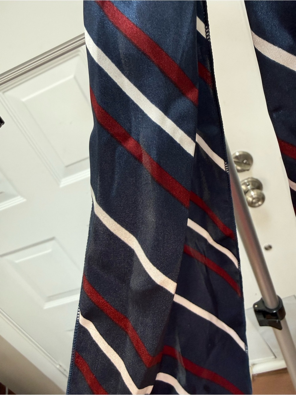 Striped Navy Silk-Feel Scarf with Red & White Accents - Picture 3 of 4
